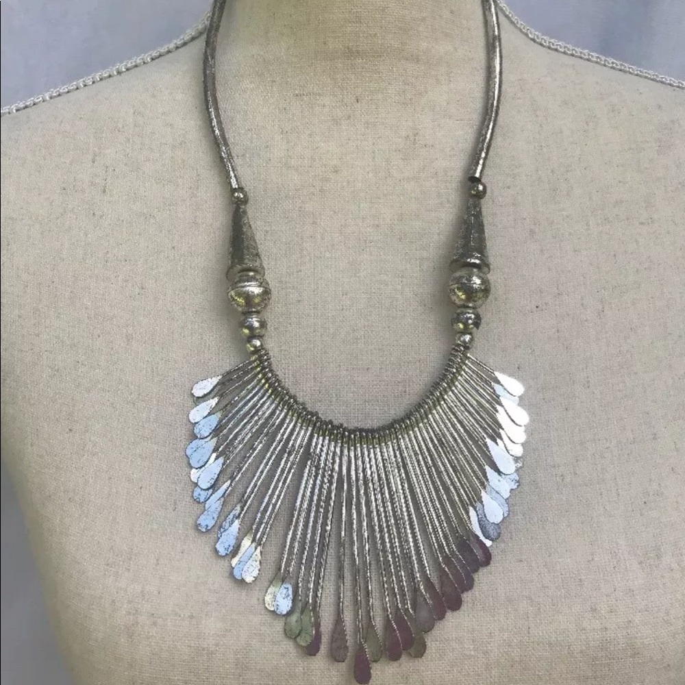 Necklace Tassel silver tone patina look 23" long